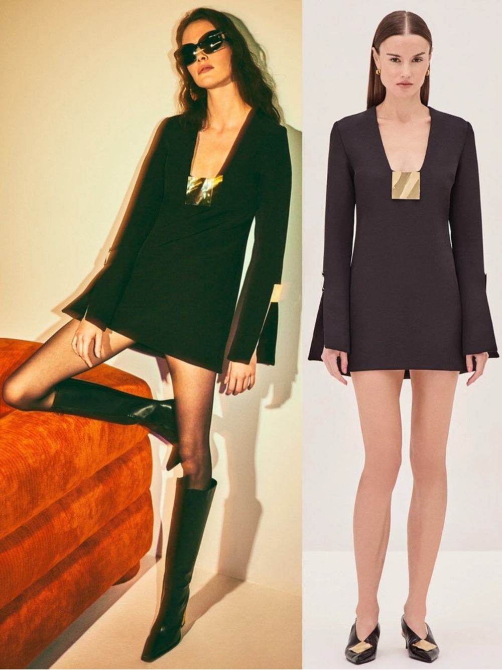 ALEXIS Petra Gold Hardware Long Sleeve Mini Dress Black NEW with tags